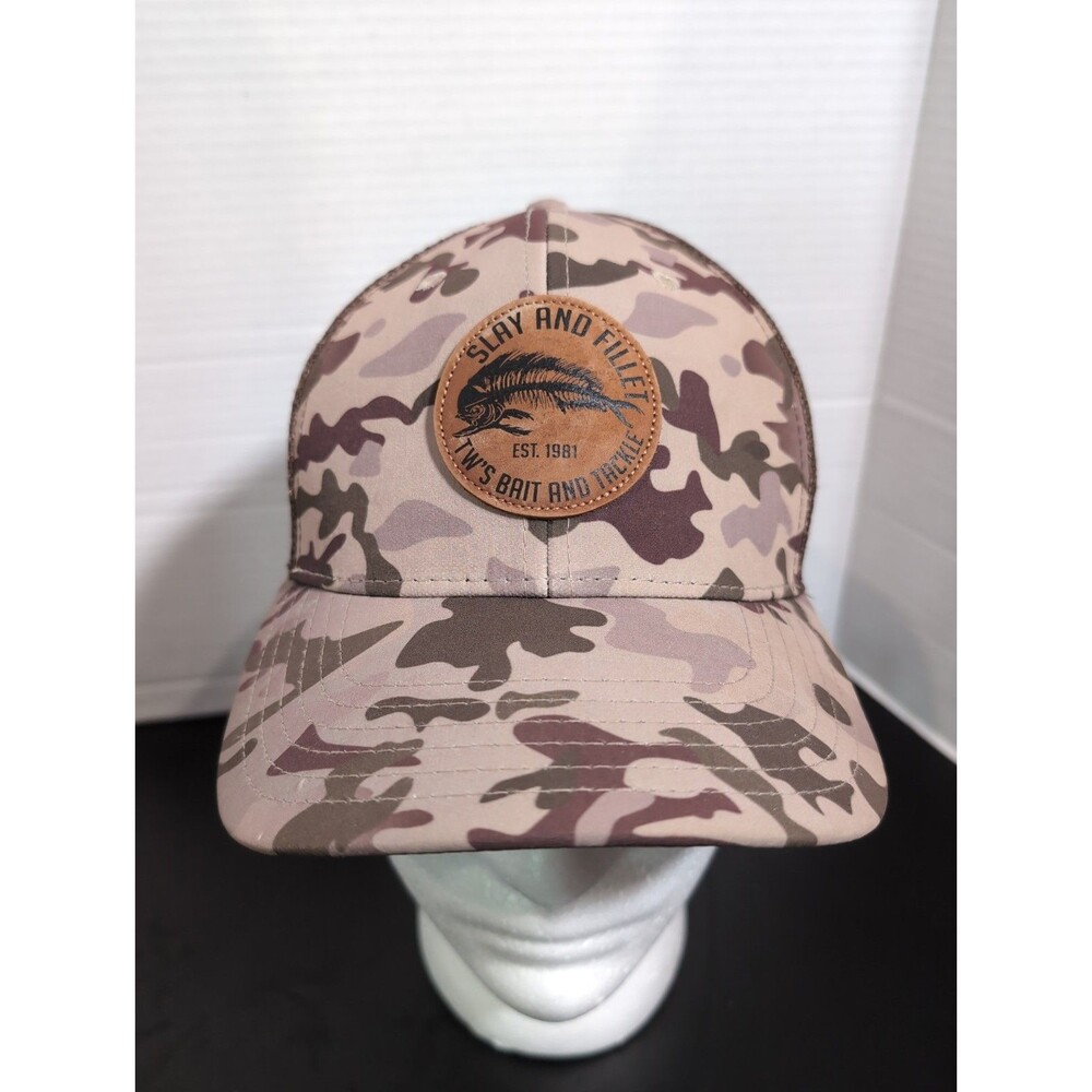 NAGS HEAD KITTY HAWK TW's SLAY AND FILET CAMO MESH SNAP BACK FISHING HAT GUC